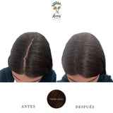 Antes y después con fibras capilares castaño oscuro para mujer