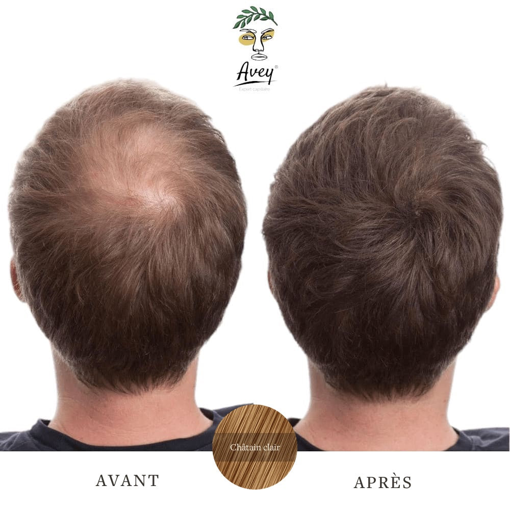 Poudre densifiante cheveux chatain homme avant apres Avey