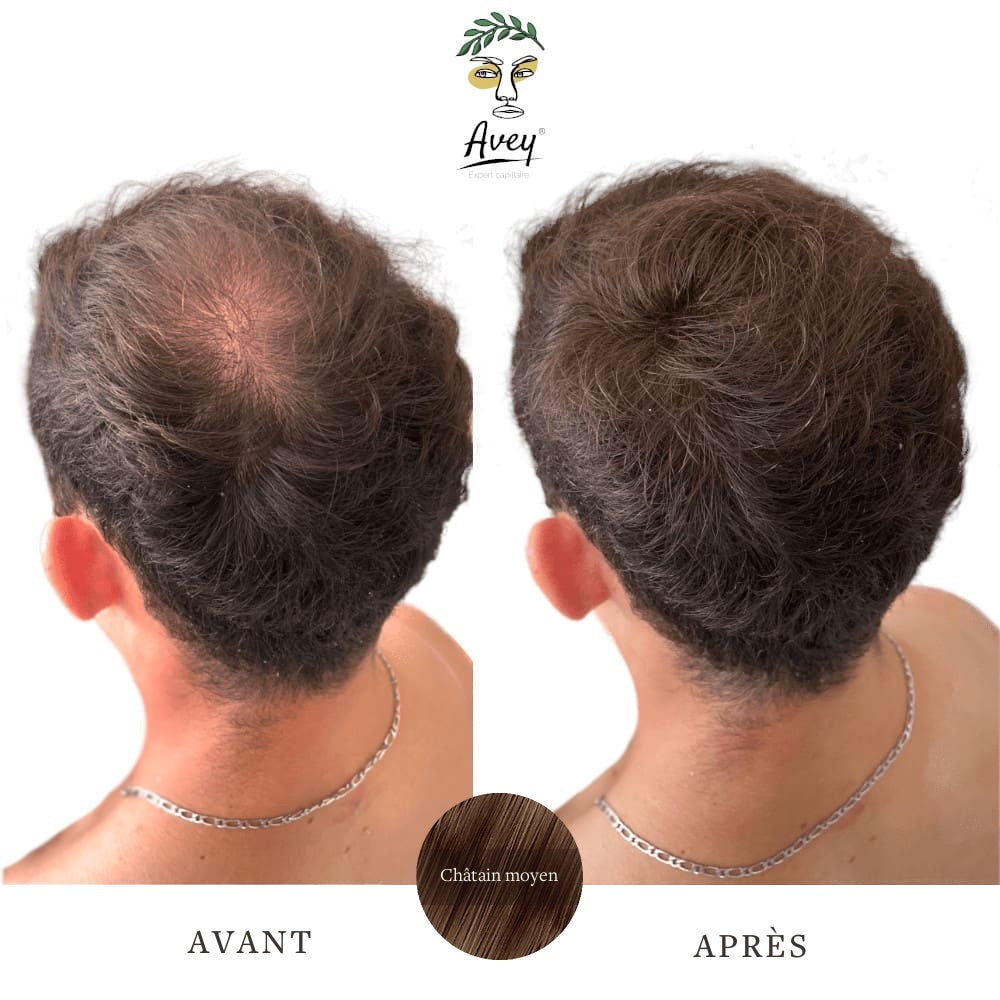 Poudre densifiante cheveux chatain homme avant apres Avey