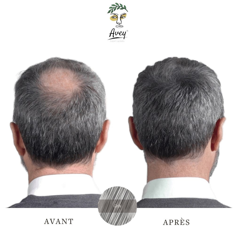 Poudre densifiante cheveux gris homme avant apres Avey